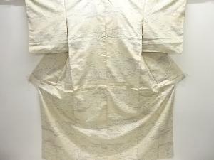 アンティーク　家屋風景模様織り出し十日町紬着物